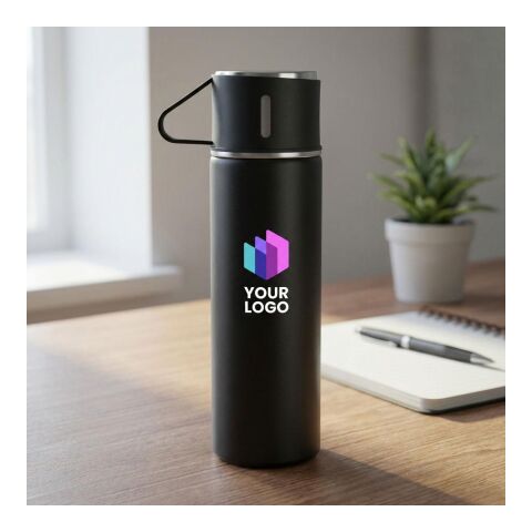 Termo y tazas de acero inox. Herbert negro | sin montaje de publicidad | no disponible | no disponible
