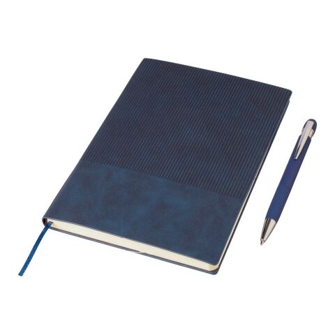 Set de cuaderno de PU reciclado (A5) y bolígrafo Tarek azul