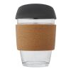 Vaso de vidrio borosilicato de 360 ml con agarre de corcho y tapa de silicona "Lidan" Negro intenso