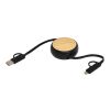 Cable retráctil 5 en 1 de plástico reciclado de 100 cm para sincronización de datos y carga rápida de 45 W con detalles de bambú "Chechia" Estándar | Negro intenso | sin montaje de publicidad | no disponible | no disponible