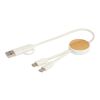 Cable 5 en 1 de plástico reciclado de 30 cm para sincronización de datos y carga rápida de 27 W con detalles de bambú "Chechia" Estándar | Blanco | sin montaje de publicidad | no disponible | no disponible
