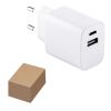 WEGENER. Adaptador de corriente con puerto USB-A de 18 W y USB-C de 20 W en ABS reciclado (100% rABS) Blanco | sin montaje de publicidad