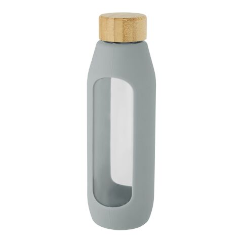 Botella de vidrio borosilicato de 600 ml con agarre de silicona "Tidan" Estándar | Gris | sin montaje de publicidad | no disponible | no disponible