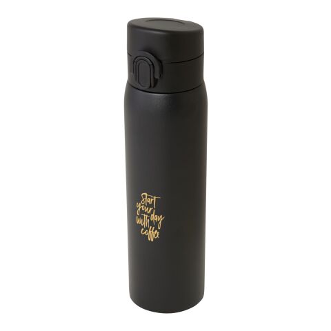 Termo con aislamiento de acero inoxidable reciclado de 450 ml con certificación RCS &quot;Sika&quot; Estándar | Negro | Grabado | frontal | 20 mm x 100 mm