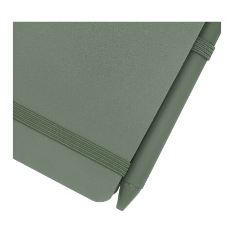 Libreta de tapa dura A6 de plástico procedente del océano con bolígrafo &quot;Thalaasa&quot; (tinta negra) Estándar | Verde mezcla | sin montaje de publicidad | no disponible | no disponible