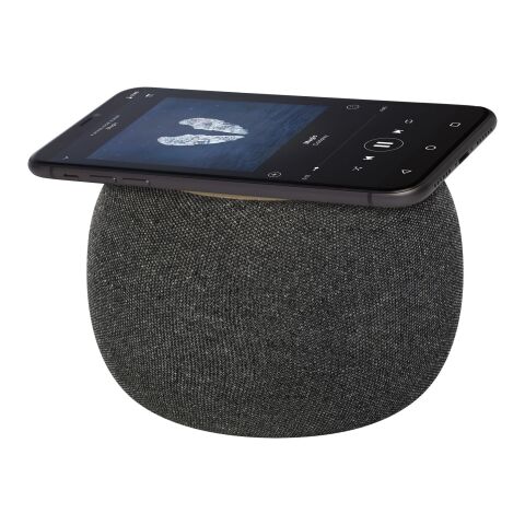 Altavoz de bambú/RPET Bluetooth® y base de carga inalámbrica &quot;Ecofiber&quot; Estándar | Natural-Gris | sin montaje de publicidad | no disponible | no disponible