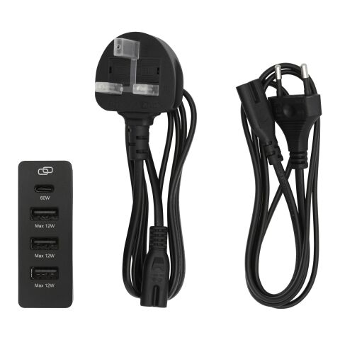 Estación de carga PD de plástico reciclado de 72 W &quot;ADAPT&quot; Estándar | Negro | sin montaje de publicidad | no disponible | no disponible