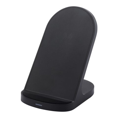 Base de carga inalámbrica con doble bobina de 15W en plástico reciclado con certificación RCS &quot;Loop&quot; Estándar | Negro | sin montaje de publicidad | no disponible | no disponible