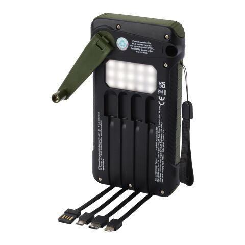 Batería externa de dinamo solar en plástico reciclado de 10 000 mAh con certificación RCS &quot;Soldy&quot; Estándar | Verde militar | sin montaje de publicidad | no disponible | no disponible