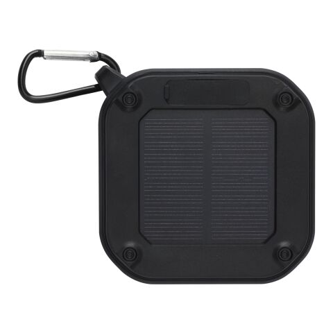 Altavoz solar Bluetooth IPX5 de 3W con mosquetón en plástico reciclado con certificación RCS &quot;Solo&quot; Estándar | Negro | sin montaje de publicidad | no disponible | no disponible