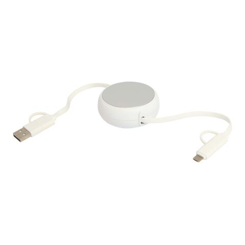 Cable retráctil 5 en 1 de 100 cm de plástico reciclado y aluminio para sincronización de datos y carga rápida de 45 W &quot;Alasia&quot; Estándar | Plateado | sin montaje de publicidad | no disponible | no disponible