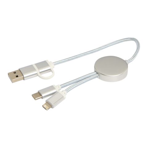 Cable 5 en 1 de aluminio y plástico reciclado de 30&nbsp;cm para sincronización de datos y carga rápida de 27&nbsp;W "Alasia" Estándar | Plateado | sin montaje de publicidad | no disponible | no disponible