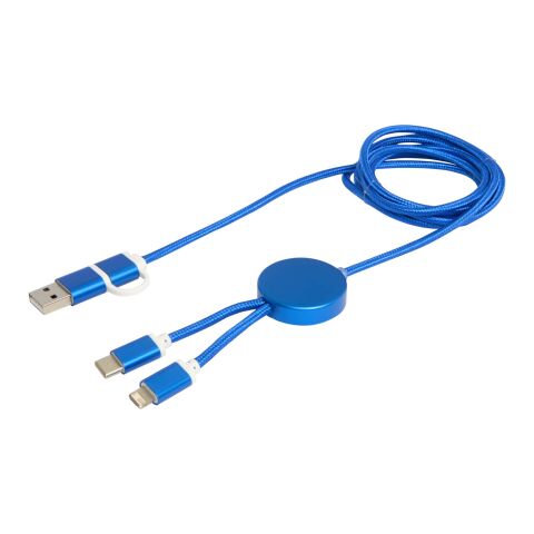 Cable 5 en 1 de aluminio y plástico reciclado de 150&nbsp;cm para sincronización de datos y carga rápida de 27&nbsp;W "Alasia" Estándar | Azul real | sin montaje de publicidad | no disponible | no disponible