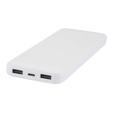 Batería externa de plástico reciclado de 10 000 mAh y 10 W con 2 cables integrados &quot;Adhil&quot; Estándar | Blanco | sin montaje de publicidad | no disponible | no disponible