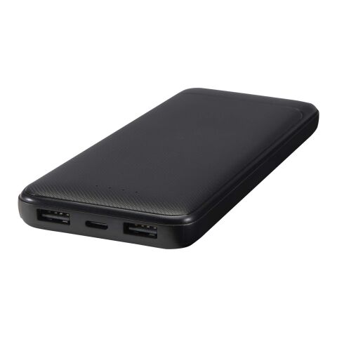 Batería externa de plástico reciclado de 10&nbsp;000&nbsp;mAh y 10&nbsp;W con 2 cables integrados "Adhil" Estándar | Negro intenso | sin montaje de publicidad | no disponible | no disponible
