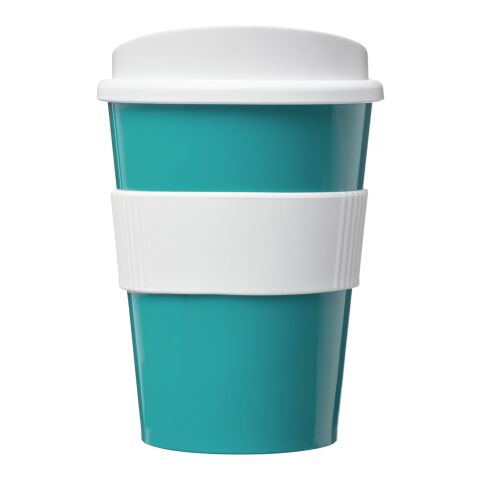 Vaso Brite-Americano® medio de 300 ml con agarradera Azul aqua-Blanco | sin montaje de publicidad | no disponible | no disponible