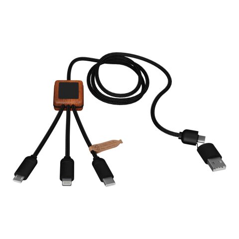 Cable de carga 3 en 1 de PET reciclado con logo retroiluminado y estuche cuadrado de madera "SCX.design C38" Estándar | Negro intenso-Madera | sin montaje de publicidad | no disponible | no disponible