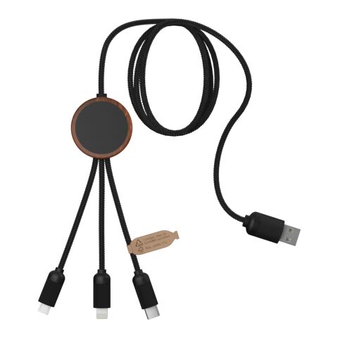 Cable de carga 3 en 1 extendido de PET reciclado con logotipo retroiluminado y estuche redondo de bambú &quot;SCX.design C36&quot; Estándar | Madera | sin montaje de publicidad | no disponible | no disponible