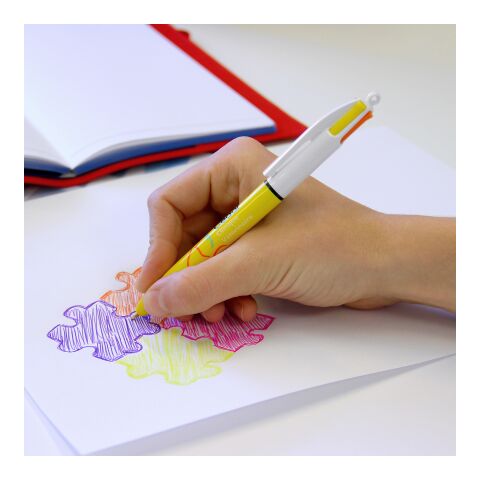 BIC® 4 Colours Sun Blanco-amarillo | Impresión De Pantalla 1 color | Cuerpo-Centrado al Clip | 30.00 mm x 43.00 mm