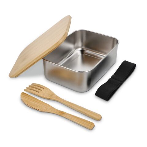 Fiambrera de acero inoxidable con tapa de bambú Plata | sin montaje de publicidad | no disponible | no disponible