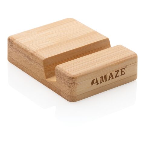 Soporte de bambú para teléfono marron | sin montaje de publicidad | no disponible | no disponible