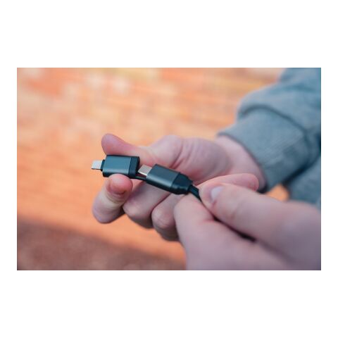 Cable retráctil 6 en 1 de aluminio reciclado Terra RCS gris | sin montaje de publicidad | no disponible | no disponible