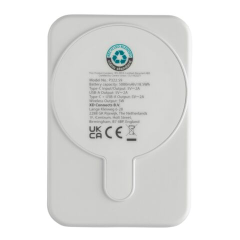 Powerbank Stellar magnético 5000 mAh y 5W plástico reciclado blanco | sin montaje de publicidad | no disponible | no disponible