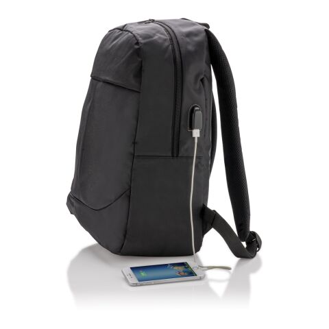 Mochila para portátil con USB negro | sin montaje de publicidad | no disponible | no disponible | no disponible