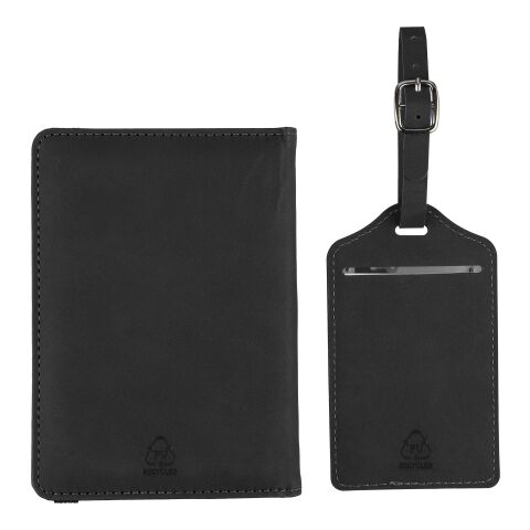 Porta pasaporte y etiqueta de equipaje de PU reciclado Zani negro | sin montaje de publicidad | no disponible | no disponible